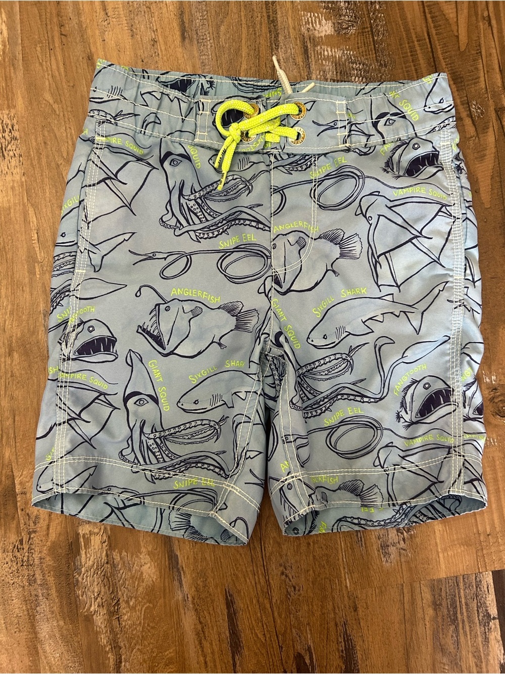 Boys' Light Blue Ocean Creature Swim Trunks with Neon Drawstring